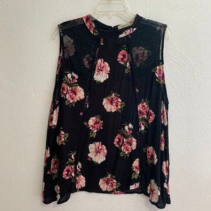 Black Floral Sleeveless Print Blouse